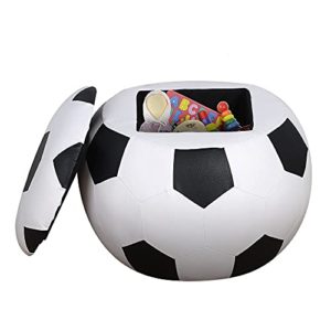 HOMCOM Baúl Puff Taburete para Almacenaje Mini Sofá para Niños Diseño Balón de Fútbol 51,5x51,5x36 cm Blanco y Negro