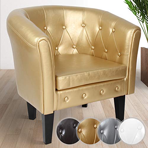 gold Miadomodo® Armchair with Ottoman in Chesterfield Design 