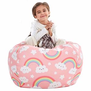 Nobildonna Puf de almacenamiento de animales de peluche solo para niños y niñas, silla grande sin relleno para organizar juguetes de peluche suave (32 x 29 pulgadas)