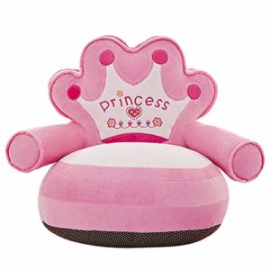 Sofá pequeño perezoso con forma de corona de dibujos animados para niños, asiento de juguete antideslizante, suave puf para niños (corona rosa, 50 cm)