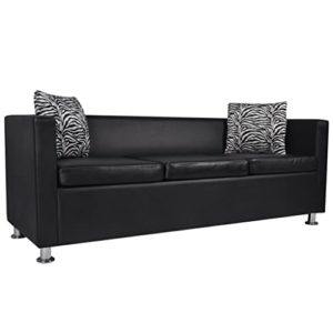vidaXL Sofá Moderno de 3 Plazas de Cuero Artificial Negro Sillón de Salón Casa