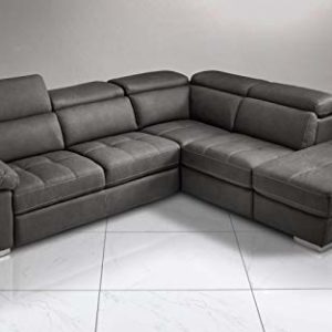 Dafne Italian Design Sofá cama esquinero de 3 plazas con chaise longue a la derecha. Polipiel efecto nobuk negro (285 x 245 x 97 cm)