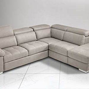 Dafne Italian Design - Sofá cama esquinero de 3 plazas con chaise longue a la derecha, piel sintética efecto nobuk beige (285 x 245 x 97 cm)