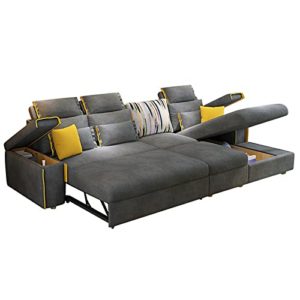 L-Shaped 3 Seater Sofa Sofa Bed L Shaped Corner Group Sofa Fabric Upholstered Sofa Settee Left or Right Chaise Couch for Living Room (Grey)