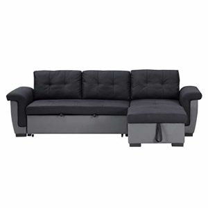 Convertible Sectional Sofa Couch Bed - Modern Linen Fabric L-Shaped Couch for Small Space - Double Seater Sleeper Sofa Couch for Adult Dorm Bedroom Room
