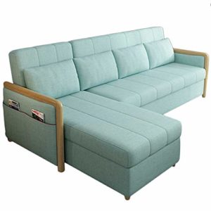 Luxury Contemporary Convertible Sectional Sofa Couch for Living Room Modern Linen Fabric L-Shaped Couch with Pull-out Bed Convertible Folding Futon Sofabed Beige (Green)